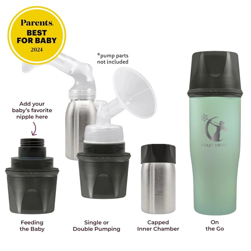 CERES CHILL Demigoddess Mini Breastmilk Chiller & Warmer – 6–16oz Portable Breast Milk Cooler, Storage & Baby Bottle for Travel, Work or On-The-Go – Pump Compatible Container – Zen Green - Image 2